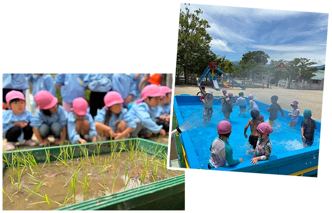 写真：福島ルンビニー幼稚園の園庭でかけっこをしたり、遊具で楽しそうに遊ぶ園児たち