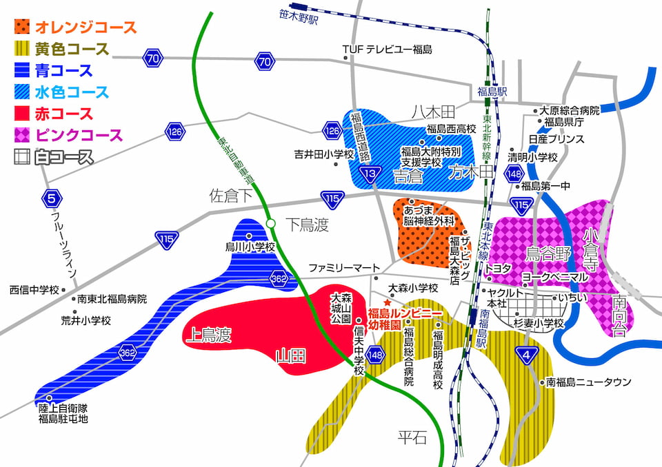 簡易地図:スクールバス運行区域