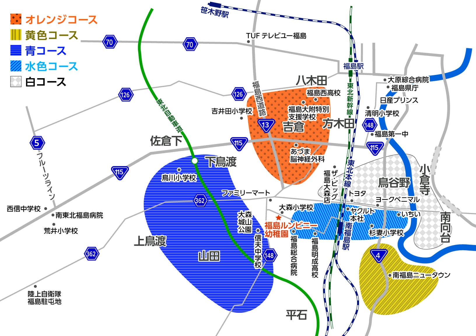 簡易地図:スクールバス運行区域