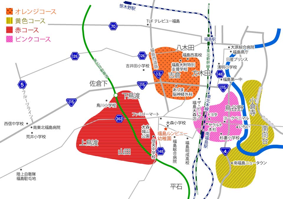 簡易地図:スクールバス運行区域